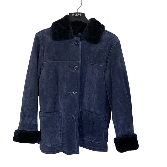 Dennis Basso Blue Suede Button Close Women's Jacket Coat Heavy Size Small - Picture 2 of 12